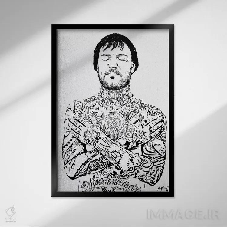 تابلو مرد خالکوبی اثر احمد شریف - نمای قابدار مشکی