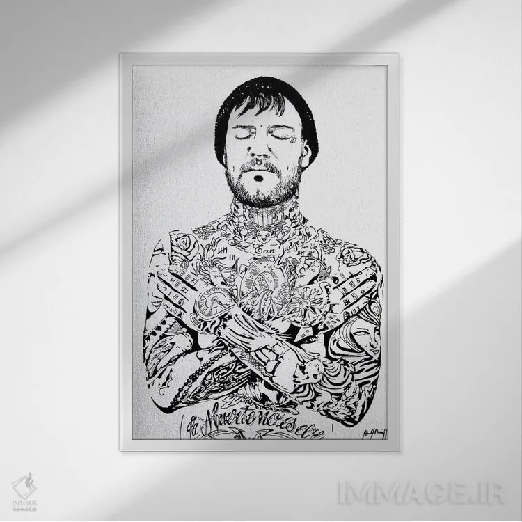 تابلو مرد خالکوبی اثر احمد شریف - نمای قابدار سفید