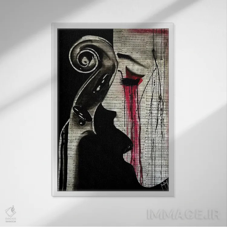 تابلو زن ویولنسلنواز (یا زن-ویولنسل) اثر احمد شریف - نمای قابدار سفید