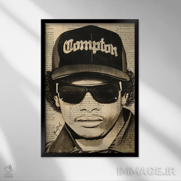 تابلو ایزی-ئی (خواننده رپ) اثر احمد شریف - نمای قابدار مشکی