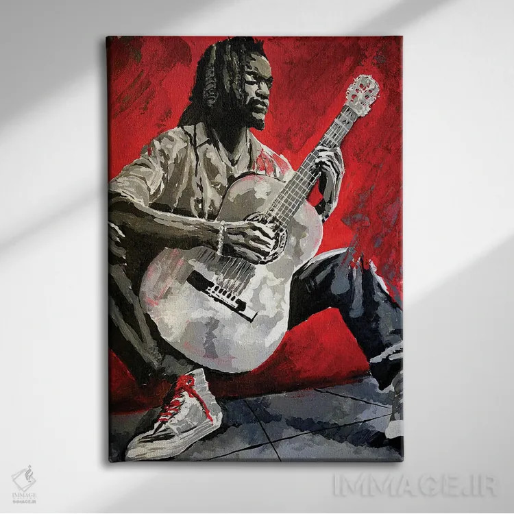 تابلو نوازنده جاز اثر احمد شریف - نمای روبهرو روی دیوار