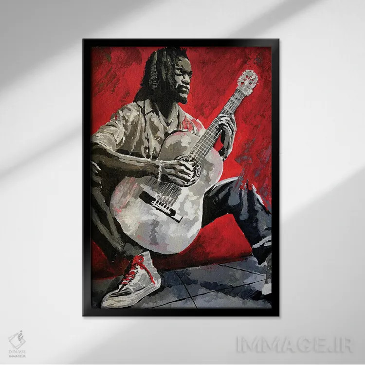 تابلو نوازنده جاز اثر احمد شریف - نمای قابدار مشکی