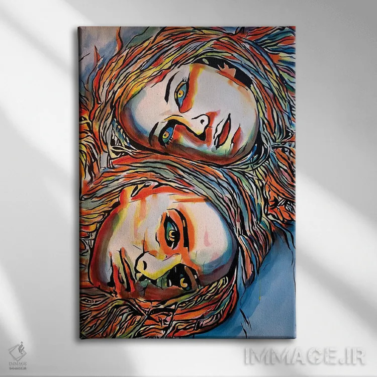 تابلو دوتکه (تقسیمشده/جدایی) اثر احمد شریف - نمای روبهرو روی دیوار