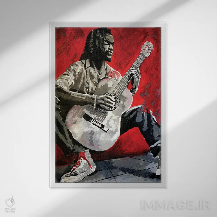 تابلو نوازنده جاز اثر احمد شریف - نمای قابدار سفید