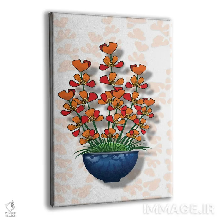 تابلو نارنجی شادیآور در گلدان آبی اثر آن هاچینسون - نمای پرسپکتیو محصول