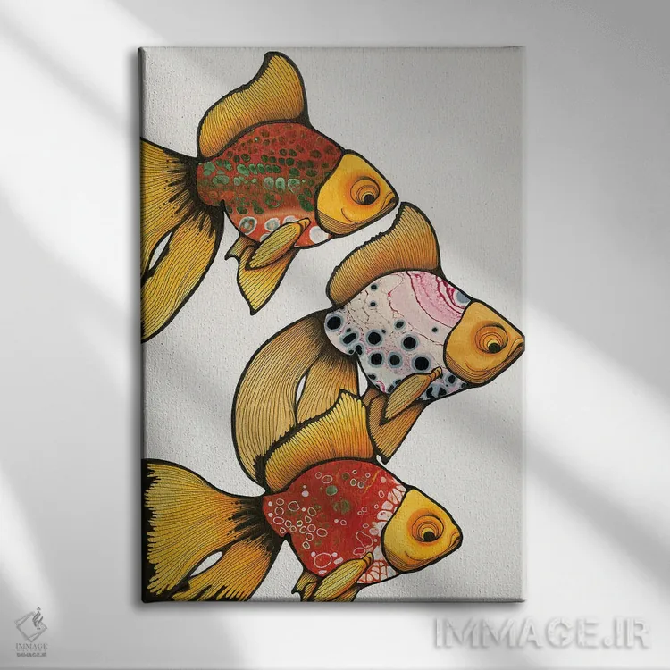 تابلو سه ماهی قرمز اثر آن هاچینسون - نمای روبهرو روی دیوار