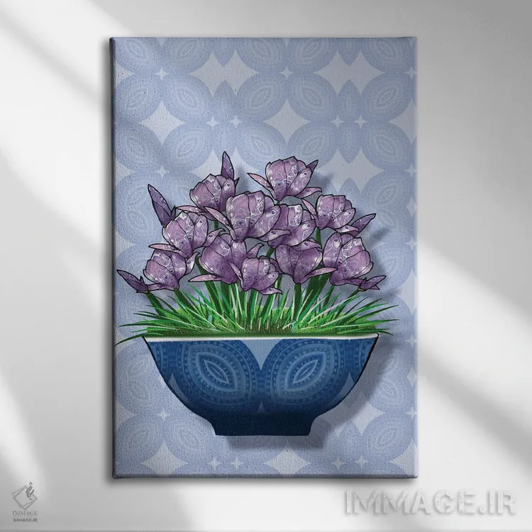 تابلو ماگنولیا در گلدان آبی اثر آن هاچینسون - نمای روبهرو روی دیوار