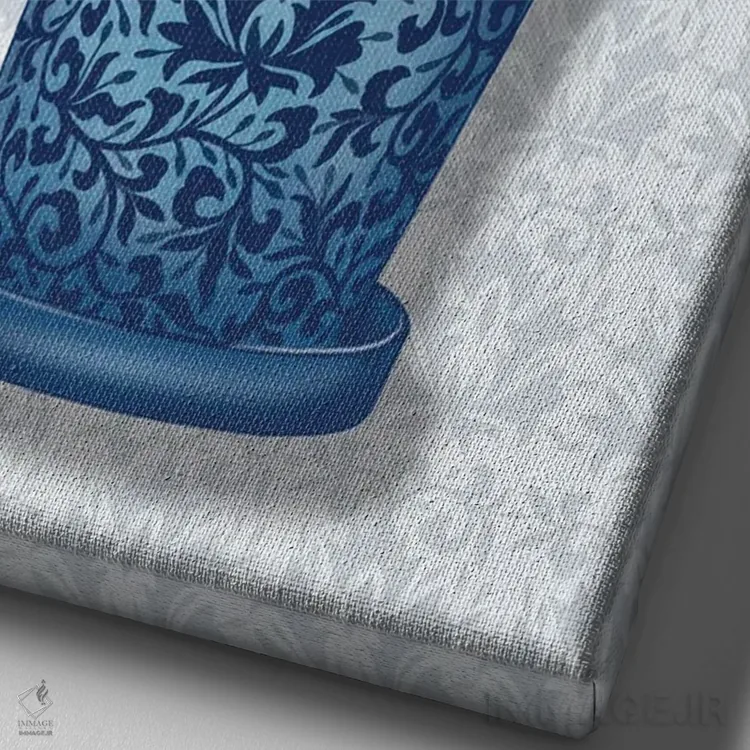 تابلو گل ناقوسی در گلدان آبی اثر آن هاچینسون - نمای نزدیک بافت بوم