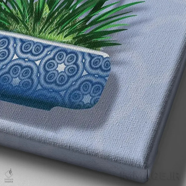 تابلو ارکیده در گلدان آبی اثر آن هاچینسون - نمای نزدیک بافت بوم