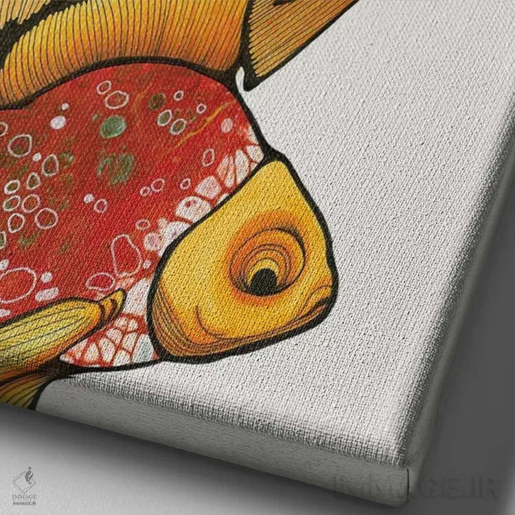 تابلو سه ماهی قرمز اثر آن هاچینسون - نمای نزدیک بافت بوم