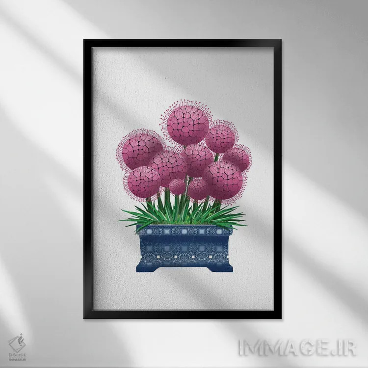 تابلو آلیوم در گلدان آبی اثر آن هاچینسون - نمای قابدار مشکی