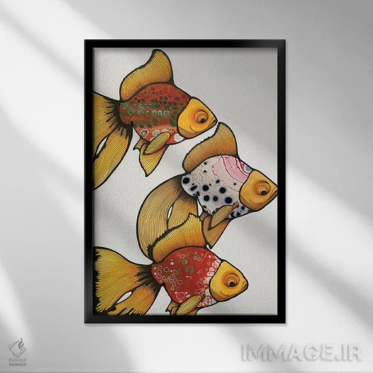 تابلو سه ماهی قرمز اثر آن هاچینسون - نمای قابدار مشکی