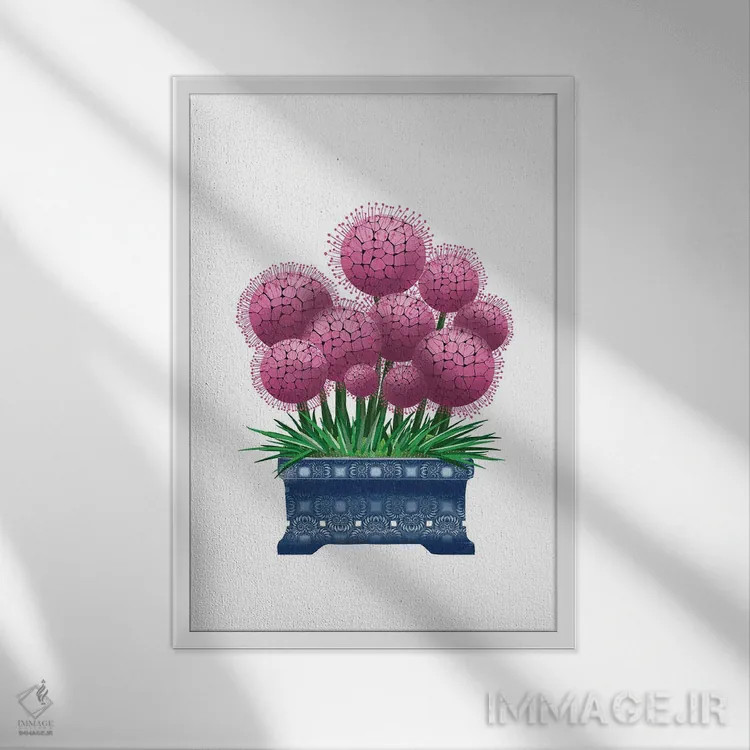 تابلو آلیوم در گلدان آبی اثر آن هاچینسون - نمای قابدار سفید