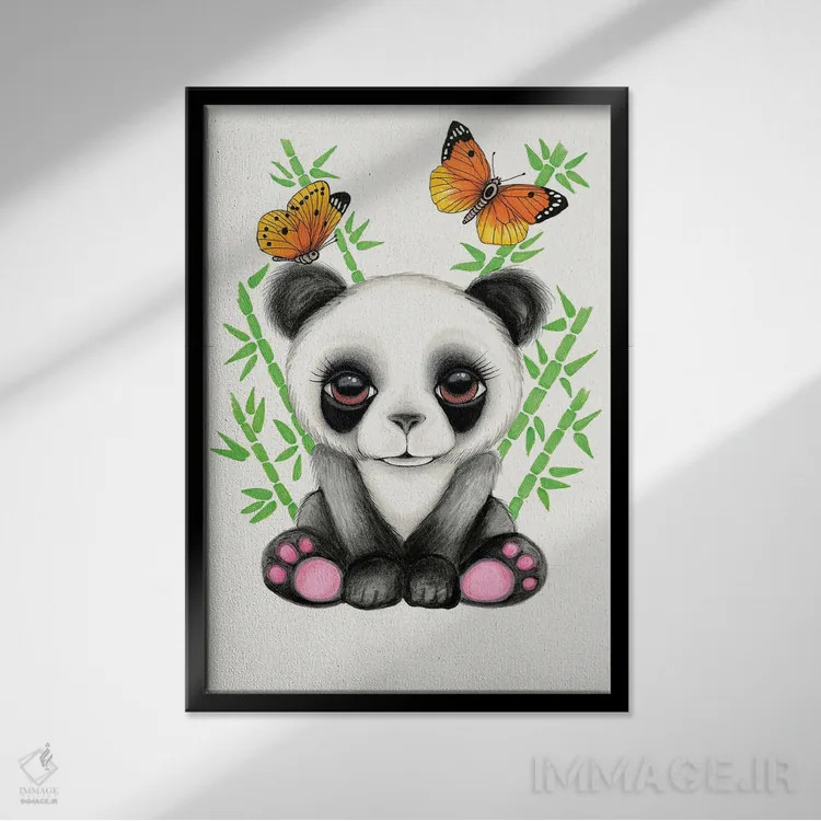 تابلو پاندای بچه اثر آن هاچینسون - نمای قابدار مشکی