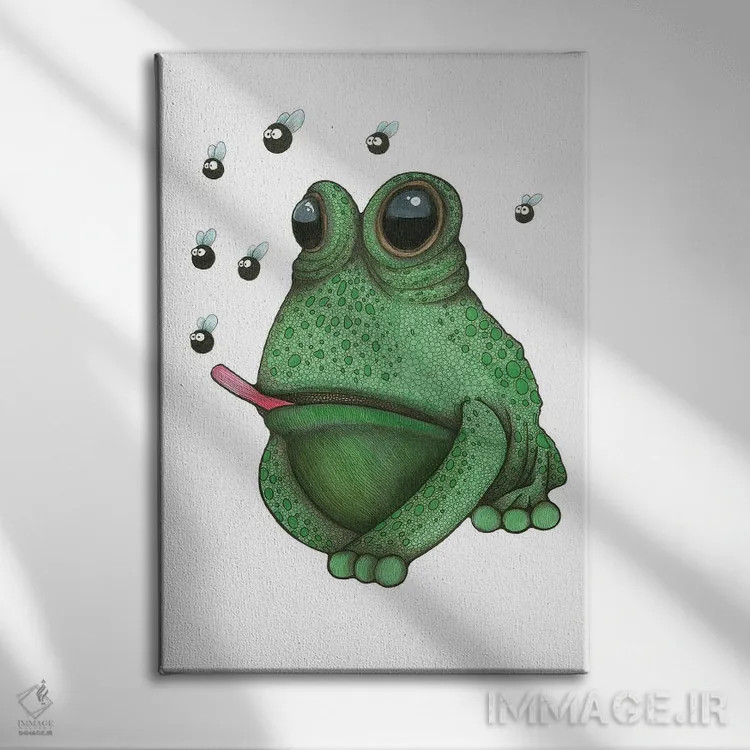 تابلو قورباغه عاشق مگس اثر آن هاچینسون - نمای روبهرو روی دیوار
