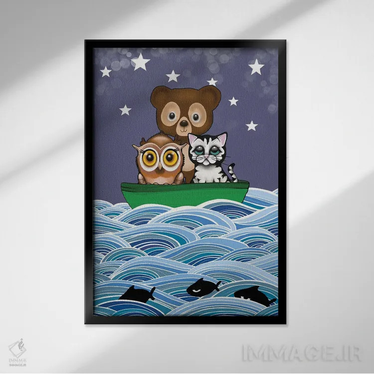 تابلو همه در قایق سبز نخودی اثر آن هاچینسون - نمای قابدار مشکی