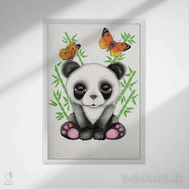 تابلو پاندای بچه اثر آن هاچینسون - نمای قابدار سفید