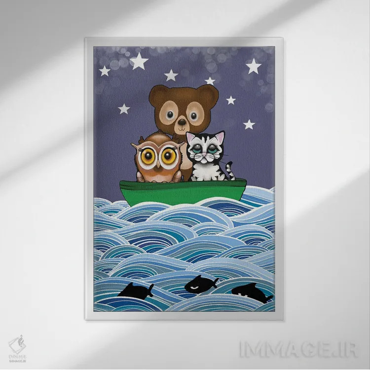 تابلو همه در قایق سبز نخودی اثر آن هاچینسون - نمای قابدار سفید