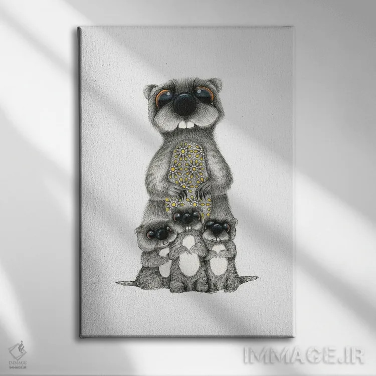 تابلو خانواده موش صحرایی (گوفر) اثر آن هاچینسون - نمای روبهرو روی دیوار