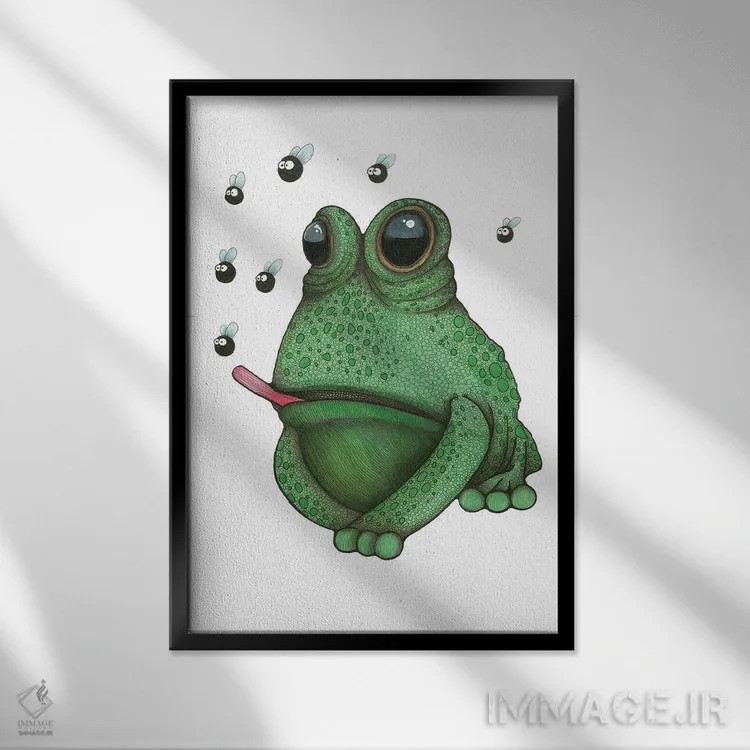 تابلو قورباغه عاشق مگس اثر آن هاچینسون - نمای قابدار مشکی