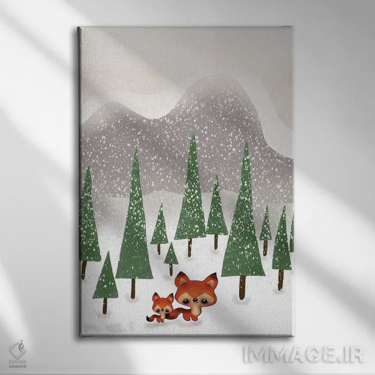 تابلو روباههای کوچک در مزرعه اثر آن هاچینسون - نمای روبهرو روی دیوار