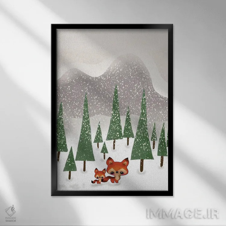 تابلو روباههای کوچک در مزرعه اثر آن هاچینسون - نمای قابدار مشکی