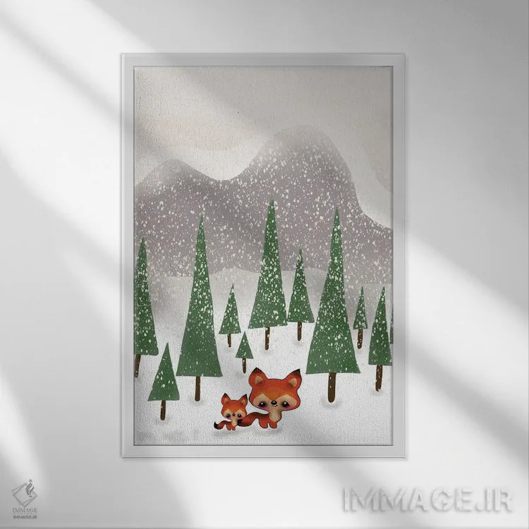 تابلو روباههای کوچک در مزرعه اثر آن هاچینسون - نمای قابدار سفید