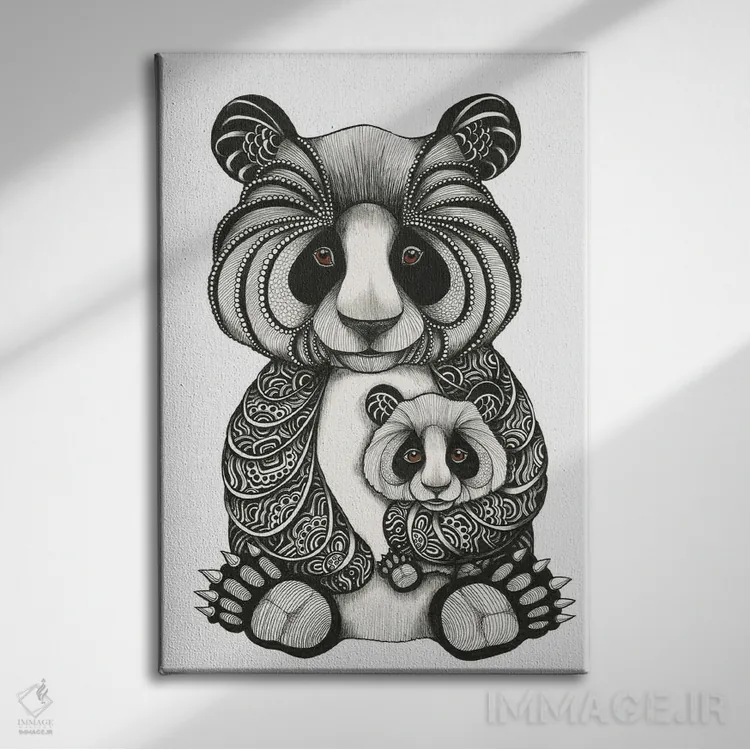 تابلو مامان پاندا و بچهاش اثر آن هاچینسون - نمای روبهرو روی دیوار