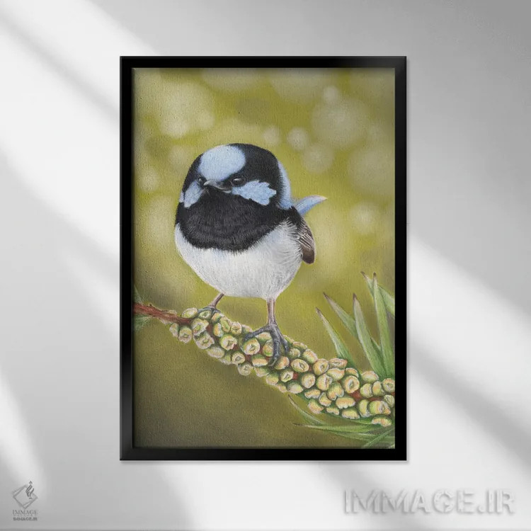 تابلو آقای پریپری آبی خارقالعاده (نوع پرنده) اثر آن هاچینسون - نمای قابدار مشکی