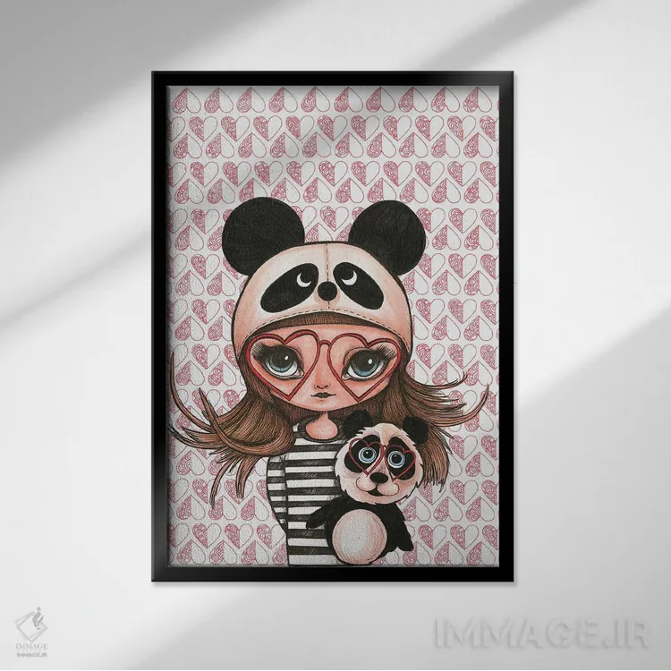 تابلو طرفدار پاندا (یا بادبزن پاندا بر اساس طرح اثر) اثر آن هاچینسون - نمای قابدار مشکی