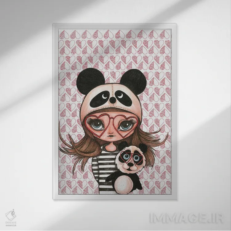 تابلو طرفدار پاندا (یا بادبزن پاندا بر اساس طرح اثر) اثر آن هاچینسون - نمای قابدار سفید