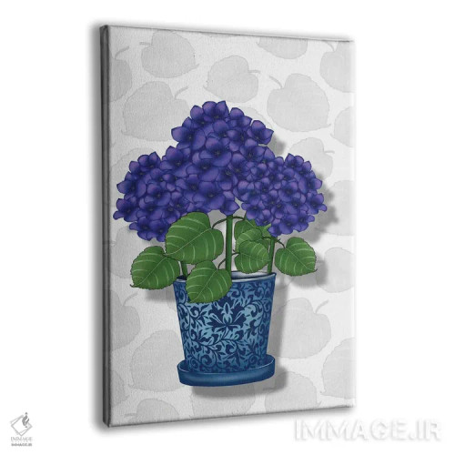 تابلو گلدان آبی با ادریسیهای بنفش (ادریسی: نوعی گل) اثر آن هاچینسون - نمای پرسپکتیو محصول
