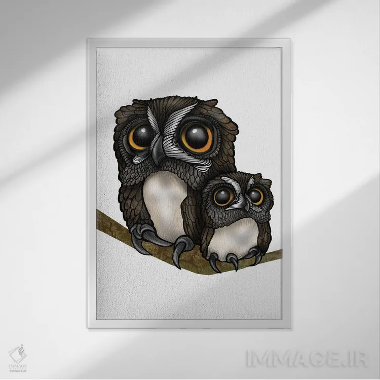 تابلو جغدها اثر آن هاچینسون - نمای قابدار سفید