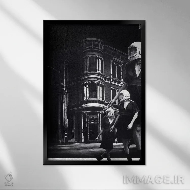 تابلو این راه میآید (مفهومی) اثر الک هاکسلی - نمای قابدار مشکی