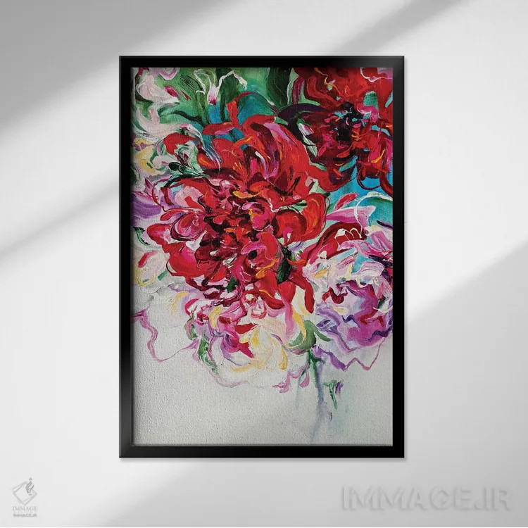 تابلو گلدار انتزاعی اثر آنا چر - نمای قابدار مشکی