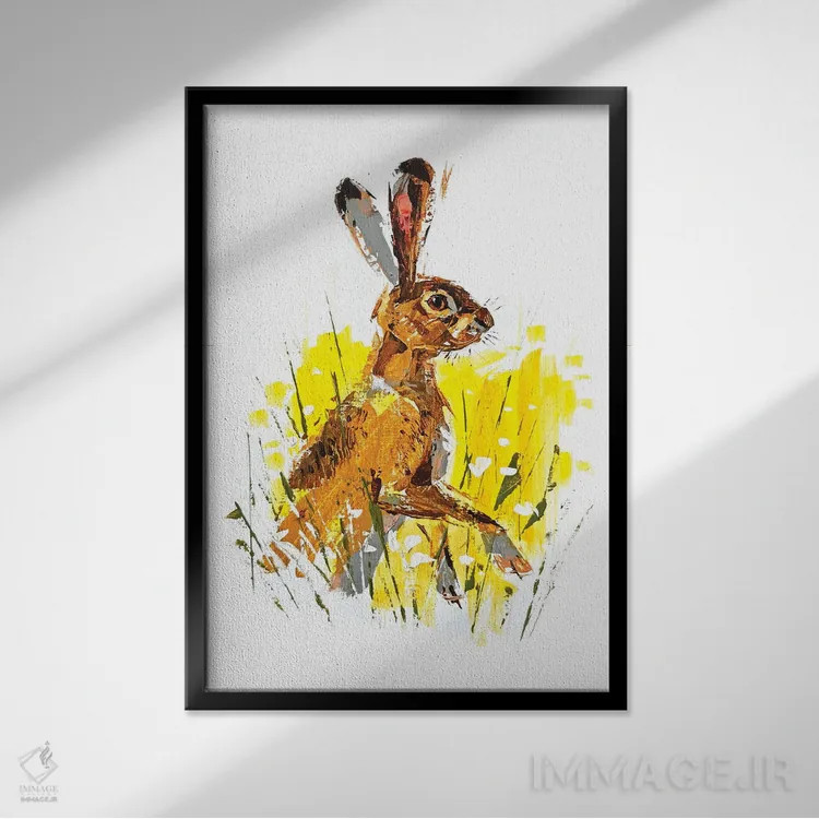 تابلو خرگوش صحرایی اثر آنا چر - نمای قابدار مشکی