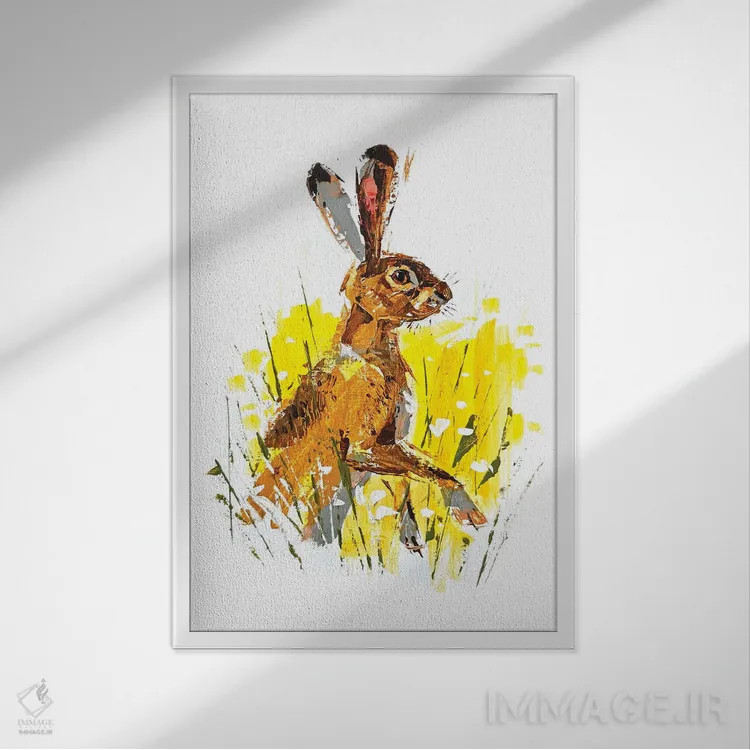 تابلو خرگوش صحرایی اثر آنا چر - نمای قابدار سفید