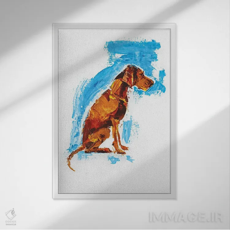 تابلو ویزسلا نشسته (سگ) اثر آنا چر - نمای قابدار سفید