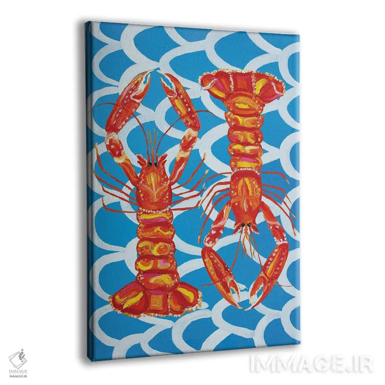 تابلو لنگوستینها روی زمینهٔ موجی آبی اثر آلیس استراکر - نمای پرسپکتیو محصول