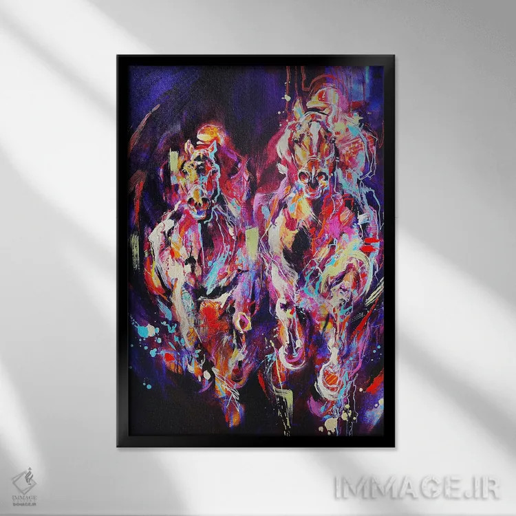 تابلو اسبدوانی (مسابقه اسب) اثر آنا چر - نمای قابدار مشکی