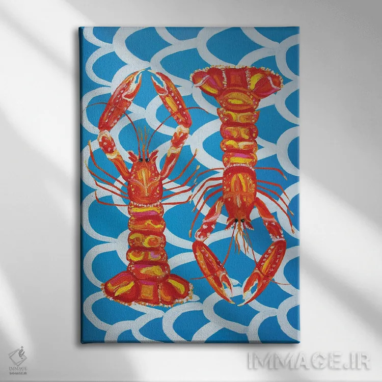 تابلو لنگوستینها روی زمینهٔ موجی آبی اثر آلیس استراکر - نمای روبهرو روی دیوار
