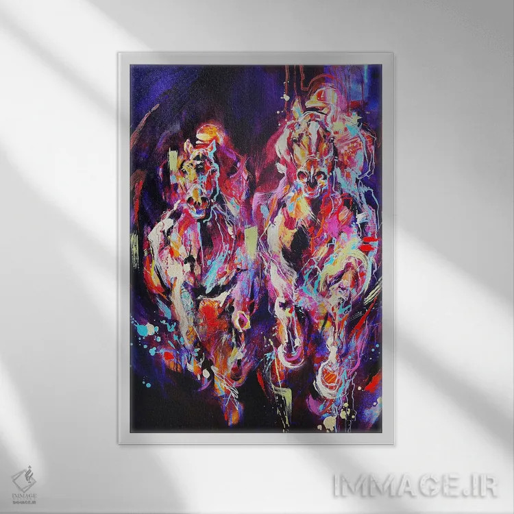 تابلو اسبدوانی (مسابقه اسب) اثر آنا چر - نمای قابدار سفید