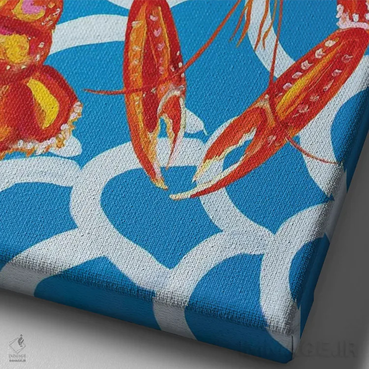 تابلو لنگوستینها روی زمینهٔ موجی آبی اثر آلیس استراکر - نمای نزدیک بافت بوم