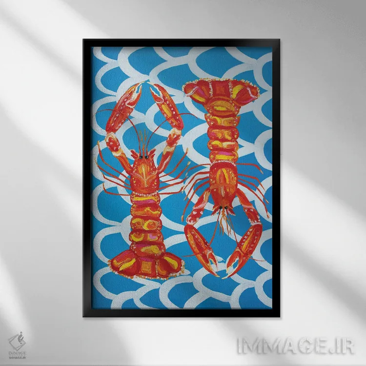 تابلو لنگوستینها روی زمینهٔ موجی آبی اثر آلیس استراکر - نمای قابدار مشکی