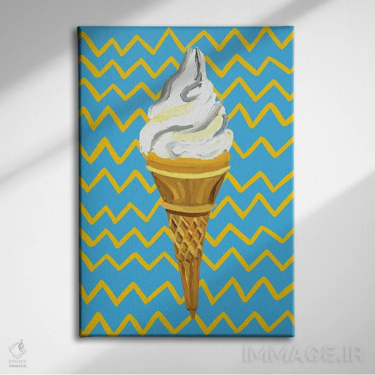 تابلو بستنی روی زیگزاگ آبی اثر آلیس استراکر - نمای روبهرو روی دیوار