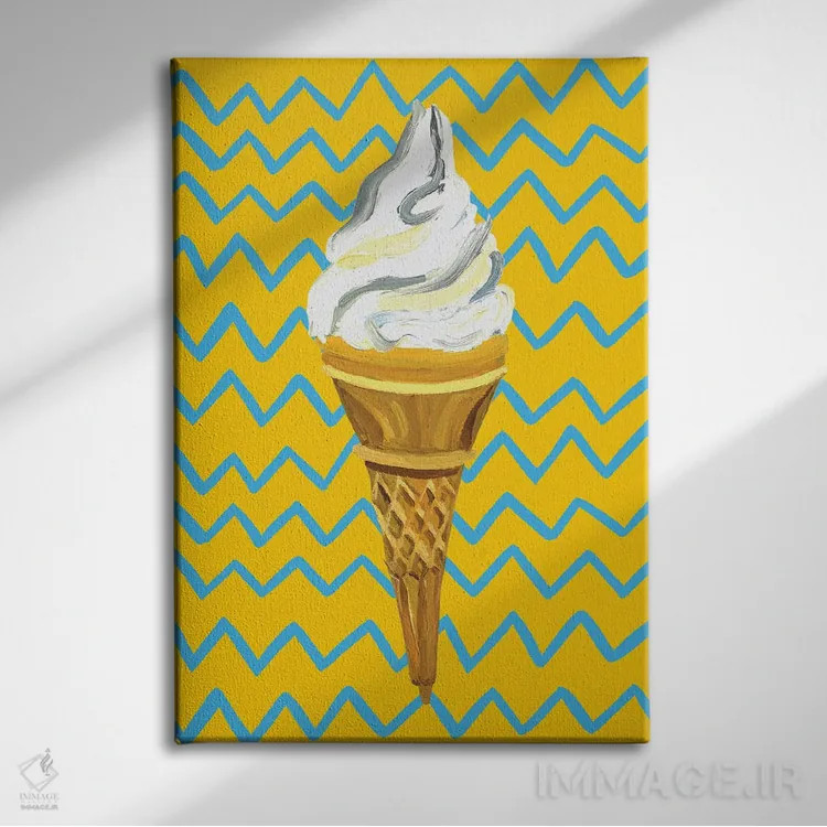 تابلو بستنی روی زیگزاگ زرد اثر آلیس استراکر - نمای روبهرو روی دیوار