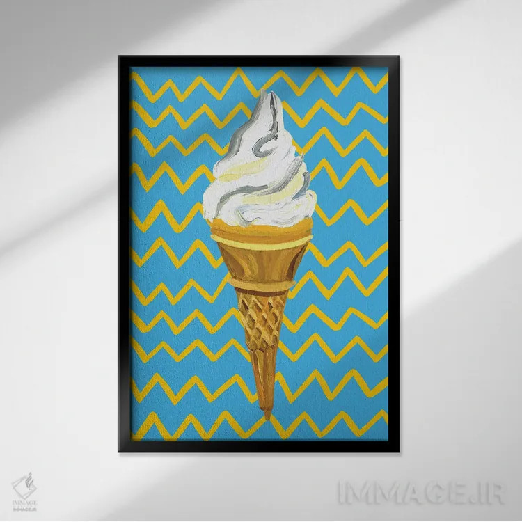 تابلو بستنی روی زیگزاگ آبی اثر آلیس استراکر - نمای قابدار مشکی