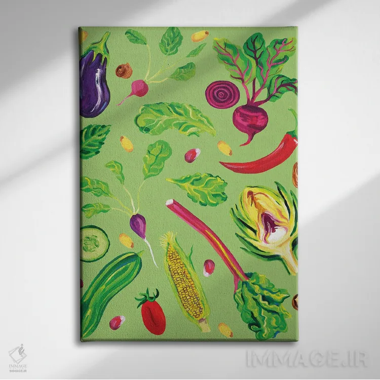تابلو سبزیجات بهاری سبز اثر آلیس استراکر - نمای روبهرو روی دیوار