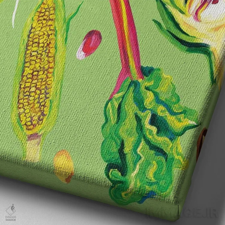 تابلو سبزیجات بهاری سبز اثر آلیس استراکر - نمای نزدیک بافت بوم