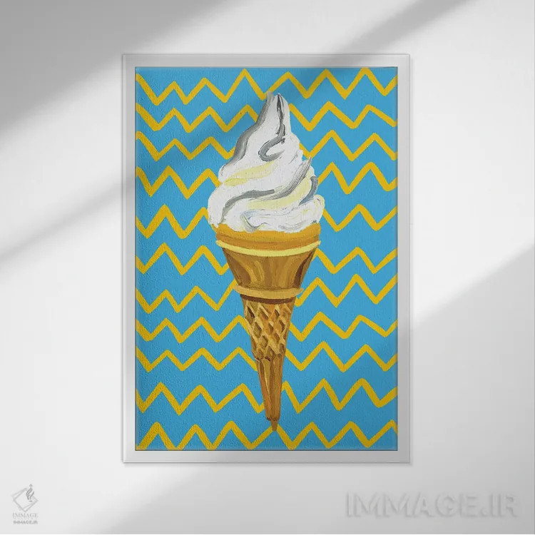 تابلو بستنی روی زیگزاگ آبی اثر آلیس استراکر - نمای قابدار سفید